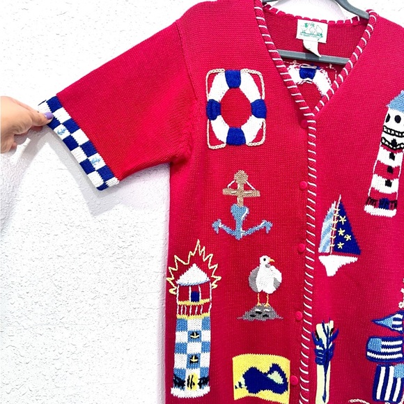 Quacker Factory Red Nautical Sweater SMALL - Picture 4 of 10